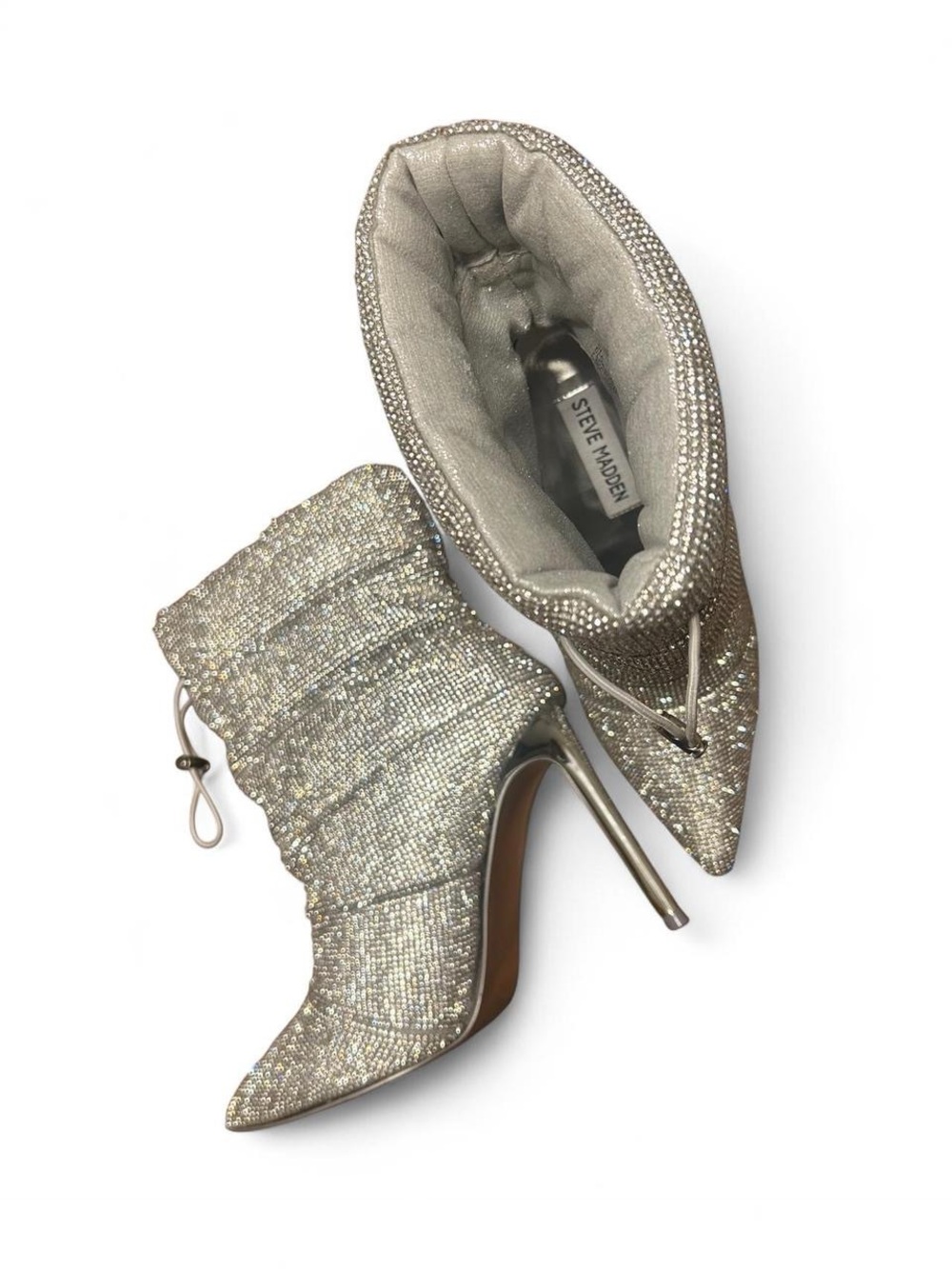 Steve Madden Silver Glitter Pointed-Toe Stiletto Ankle Boots